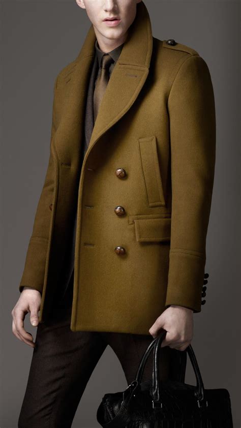 burberry fitted wool pea coat|burberry camel wool coat men's.